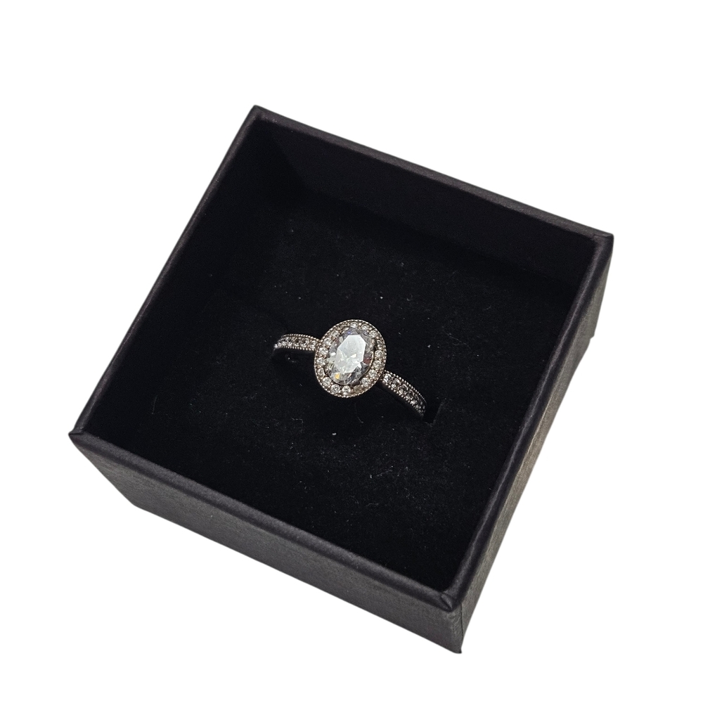 Pandora 925 Sterling Silver Clear Stone Halo Ring Size 52 US 6